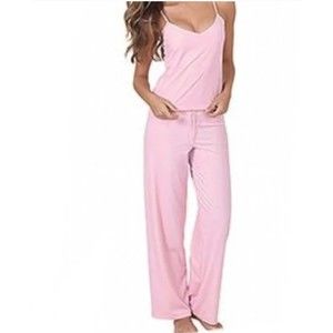 Pajamagram Pink Velour Strappy Cami  Wide Leg Pajama Set Size Large